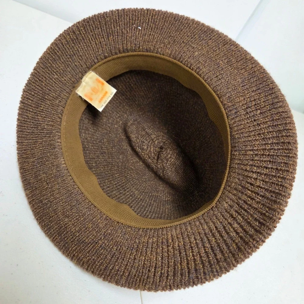 Tobi Brown Knit Fedora Hat Celtic Knot Embroidered Made in Canada One Size